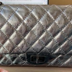 Chanel silver metallic aged Quilted Reissue calfskin 24cm